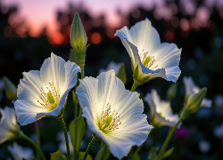 Trzy, Białe, Rozświetlone, Kwiaty