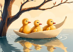Trzy, Kaczuszki, Łódka, Staw, 2D
