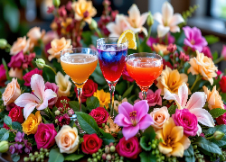 Kolorowe, Drinki, Kieliszki, Kwiaty, Róże, Lilie