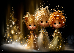 Trzy, Lalki, Choinka, Świąteczne, Grafika AI