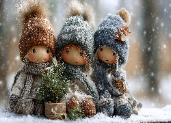 Trzy, Lalki, Ubranka, Grafika AI