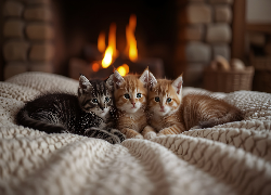 Trzy, Małe, Koty, Legowisko, Grafika, AI