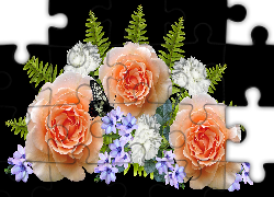 Kwiaty, Róże, Liście, Motyl, 2D
