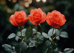 Trzy, Rozkwitające, Czerwone, Róże