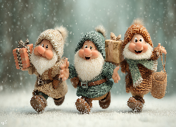 Trzy, Skrzaty, Prezenty, Grafika AI