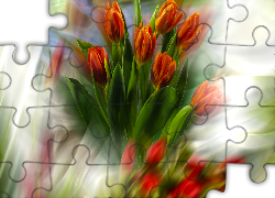 Tulipany, Bukiet, Grafika, Rozmyte tło