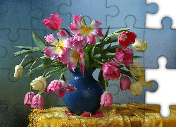 Kwiaty, Tulipany, Niebieski, Wazon