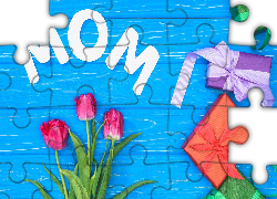 Dzień Matki, Tulipany, Prezenty, Napis, Mom, Mama