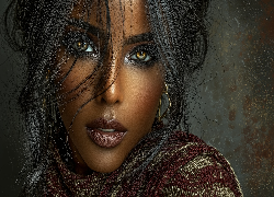 Kobieta, Ciemnoskóra, Twarz, Włosy, Grafika