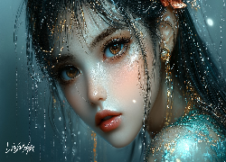 Dziewczyna, Twarz, Piwne, Oczy, Spojrzenie, Grafika AI