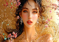 Grafika, Dziewczyna, Kwiaty, Kolczyki