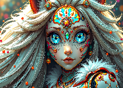 Dziewczyna, Twarz, Niebieskie, Oczy, Anime, Grafika AI