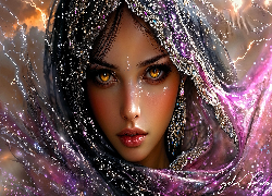 Kobieta, Dziewczyna, Twarz, Piwne, Oczy, Grafika AI