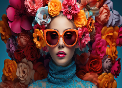 Kobieta, Okulary, Kwiaty