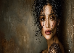 Kobieta, Brunetka, Twarz, Makijaż, Grafika AI