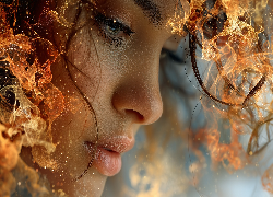 Dziewczyna, Twarz, Ogień, Grafika AI