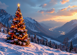 Boże Narodzenie, Zima, Choinka, Zbocze, Góry, Dolina, AI