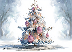 Boże Narodzenie, Choinka, Bombki, Grafika AI