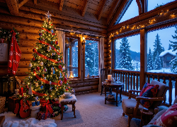 Boże Narodzenie, Zima, Choinka, Stół, Fotel