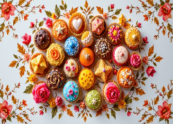 Udekorowane, Babeczki, Kwiaty, Listki