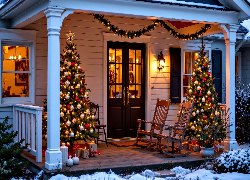 Dom, Choinki, Girlanda, Fotele, Światło, Boże Narodzenie, Grafika AI