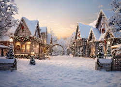 Zima, Boże Narodzenie, Domy, Dekoracje