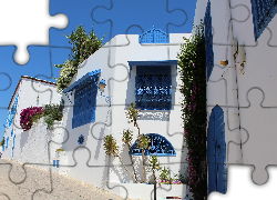 Biały, Dom, Niebieskie, Okna, Drzwi, Sidi Bou Said, Tunezja