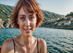 Kobieta, Twarz, Uśmiech, Krótkie, Włosy