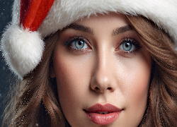 Dziewczyna, Makijaż, Boże Narodzenie, Czapka, Mikołaja