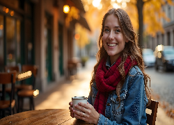 Długowłosa, Kobieta, Czerwony, Szalik