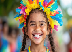 Uśmiechnięta, Dziewczynka, Warkocze, Pióropusz