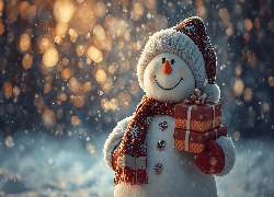 Zima, Bałwanek, Czapka, Szalik, Prezenty