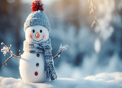 Bałwanek, Uśmiech, Czapka, Szalik, Grafika AI