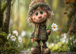 Chłopiec, Białe, Kwiaty, Grafika AI