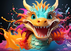 Kolorowy, Smok, Uśmiech, Fantasy