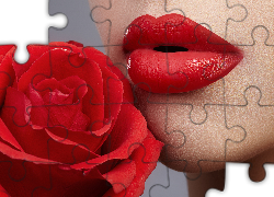 Kobieta, Usta, Makijaż, Czerwona, Róża