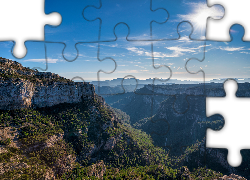 Góry, Niebo, Lasy, Słońce, Wąwóz