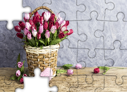 Tulipany, Kosz, Wełniane, Serduszko