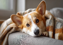 Pies, Welsh corgi pembroke, Głowa, Koc, Grafika AI