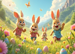 Króliki, Jajka, Wielkanoc, Pisanki