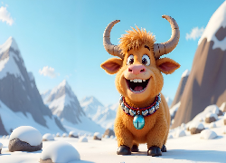 Jak, Uśmiechnięty, Wesoły, Góry, Śnieg, AI