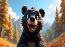 Niedźwiedź, Uśmiechnięty, Drzewa, AI