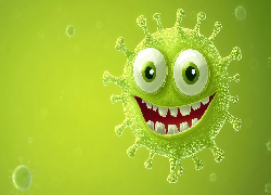 Wirus, Uśmiechnięty, Wesoły, Zielone, Tło, Grafika, Śmieszne