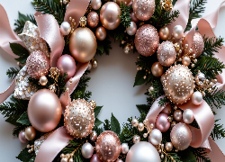 Boże Narodzenie, Wianek, Bombki, Różowe, Wstążka, AI
