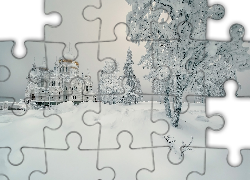 Zima, Śnieg, Drzewa, Cerkiew
