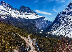 Ośnieżone, Góry, Canadian Rockies, Góra, Cirrus Mountain, Las, Droga, Park Narodowy Banff, Kanada