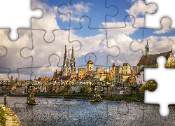 Niemcy, Bawaria, Regensburg, Miasto Ratyzbona, Rzeka Dunaj, Katedra Św. Piotra, Most, Kościół