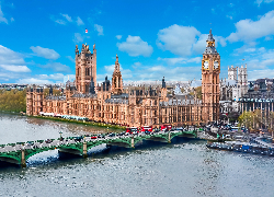 Anglia, Londyn, Pałac Westminsterski, Wieża zegarowa, Big Ben, Most, Rzeka Tamiza