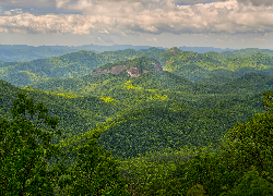 Zalesione, Góry, Appalachy, Zielone, Wzgórza, Drzewa, Skała, Looking Glass Rock, Karolina Północna, Stany Zjednoczone