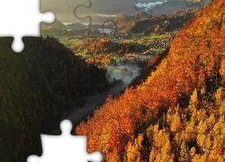 Jesień, Góry, Miasteczka, Bled, Gorje, Wąwóz Vintgar, Lasy, Mgła, Słowenia